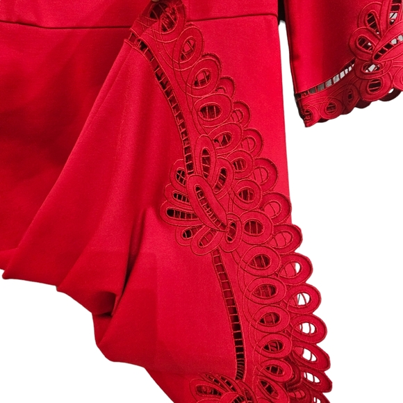 Nwot Talbots Red Ponte Knit Three quarter Sleeve Scalloped Cutout Lace Dress - Picture 9 of 17